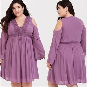 TORRID PURPLE GAUZE LACE-UP TRAPEZE DRESS